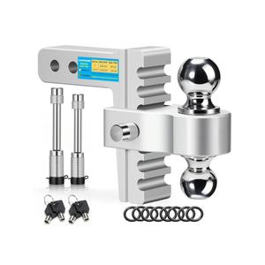 Aircraft Aluminum Adjustable Trailer Hitch for 2 Inch Receiver, Tow Dual Ball 2'' & 2-5/16'' Towing Weight 12,500 LBS, 6'' Drop/Rise, Lightweight/Anti Rust Anti Rattle, Bulletproof Lock Pin