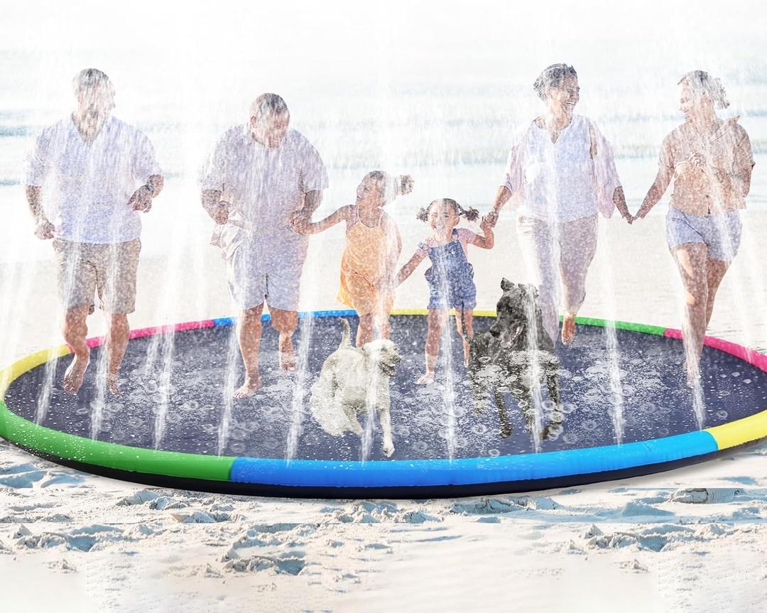 Lewtemi 15 ft Extra Large Non Slip Splash Pad 180" for Adult and Dog Giant Outdoor Thicken Sprinkler Pool Summer Toys Fun Backyard Play Fountain Mat for Pet Dog Family (Cute Style)