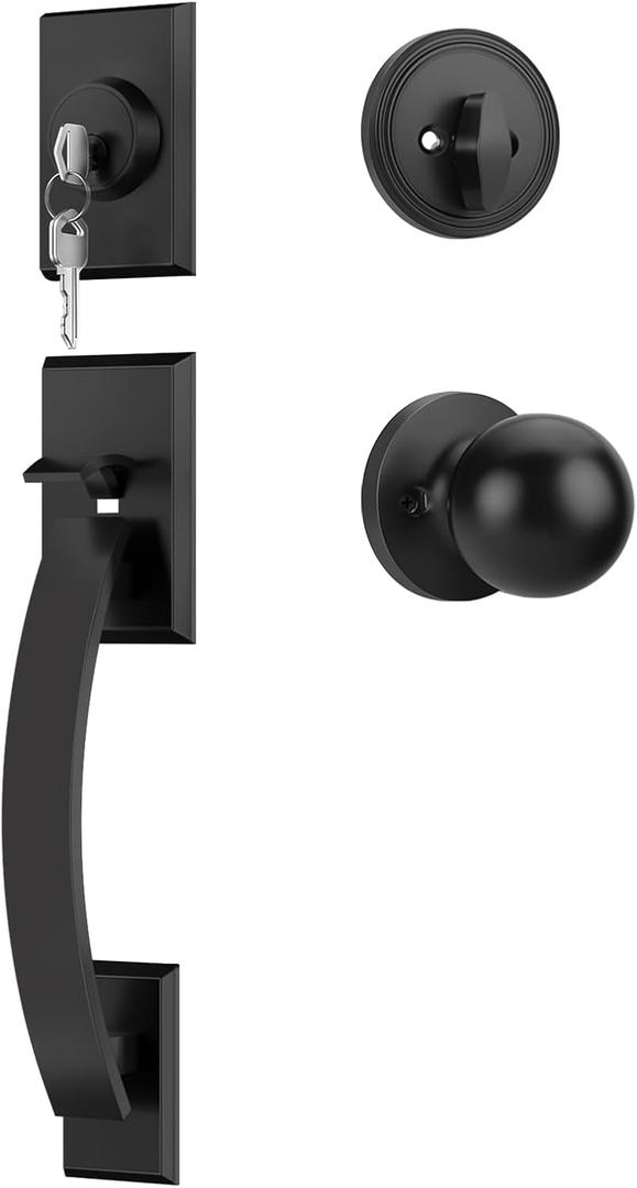 Goldenwarm Front Door Handle and Deadbolt Set, Matte Black Front Door Lock Set, Black Front Door Lock Set with Reversible Knob Handle