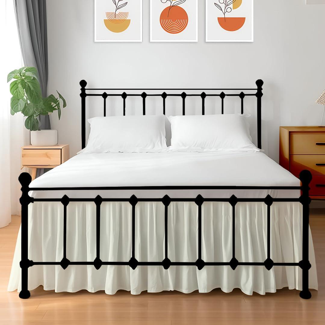 Shreem Linen Ruffled Bed Skirt with Split Corners, Gathered Style, 100% Microfiber-12 Drop, Dust Ruffle Bed Skirts Full, Ivory