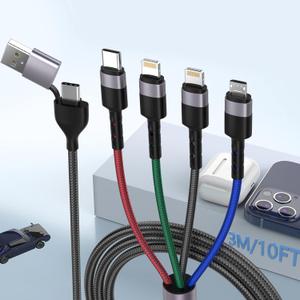 3M/10Ft 6 in 1 Multi USB Universal Phone Charging CableUSB A/Type C to Lightning*2+Type C+Micro USB Nylon Braided Sync Charger Cord Adapter for Android/iPhone/iOS/Samsung/Huawei-Uber Signs for Car
