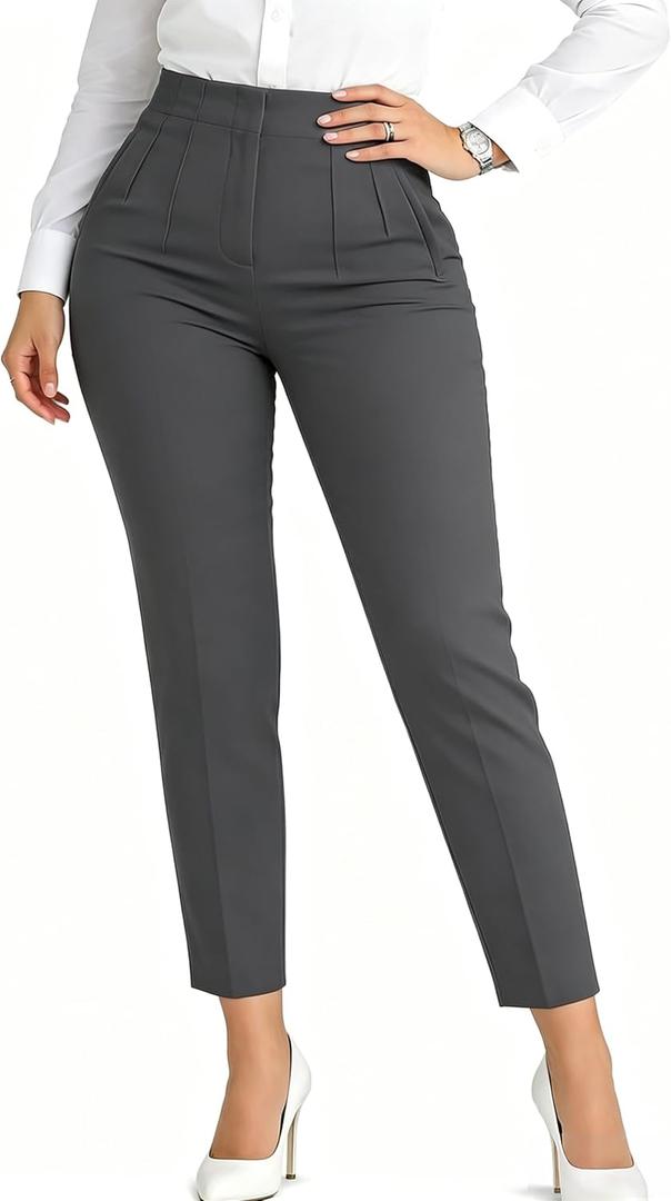 LOVESHOOT Womens Stretchy Dress Pants 2026 Trendy High Waisted Pleated Straight Leg Business Work Casual Trousers (Silver, L)