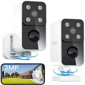 ieGeek Security Cameras Wireless Outdoor Pan Rotating 180 Home Outdoor Security Camera, 2K Battery Powered WiFi Camera with AI Motion Detection, Spotlight/Siren,Color Night Vision,Works w/Alexa(2Pcs)