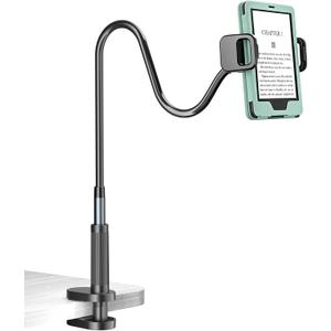 Kefotic Long Gooseneck Tablet Holder for Bed Works with Thick Case, eReader Stand Compatible with All Kindle Paperwhite Colorsoft Scrible, Desk Flexible Arm for iPad iPhone Fire HD Smartphones