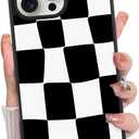 KANGHAR for iPhone 16 Pro Max Case Checkered Aesthetic Cute Pattern Shockproof Full Body Protection for Girls Women -Black