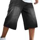 GINGTTO Mens Baggy Jean Shorts Loose Fit Long Denim Shorts Below Knee 14 Inch Inseam, Size 42