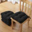 IPYNBAP Chair Cushions for Dining Chairs Set of 4, Kitchen Chair Cushions, Chair Pads with Ties and Non Slip Backing, Tufted Memory Foam Seat Cushion 4 Pack, 18" x 18" x 4", Black