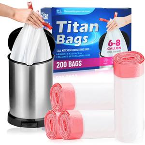 6 Gallon White Drawstring Trash Bags, 2 Rolls