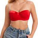 Women's Push up Strapless Bra for Large Breasts with Clear Straps, Never Move On Party Cup (Red), 38D