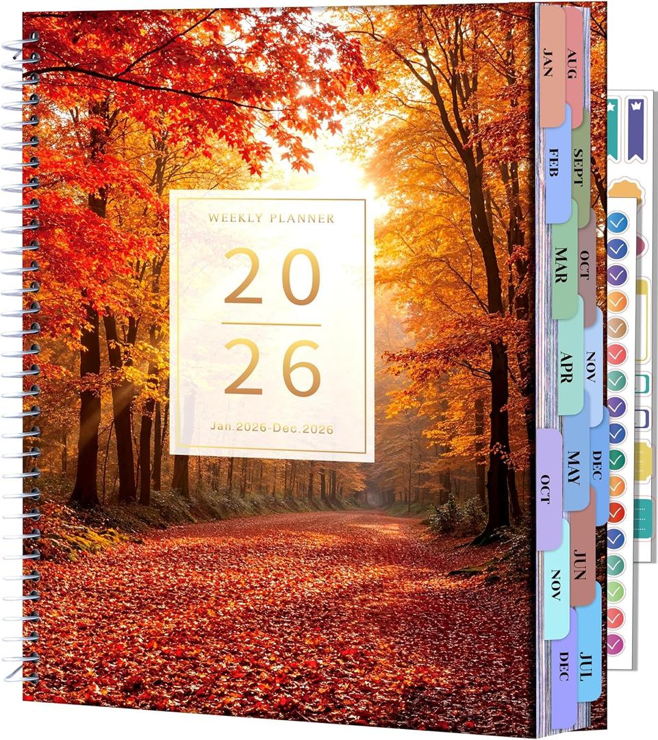 CAGIE 2026 planner Weekly and Monthly Jan 2026-Dec 2026 Hardcover Hourly Daily Planners for Women 26 Calendar Planner with Stickers Spiral Bound Yearly Agenda, 8.5 x 11