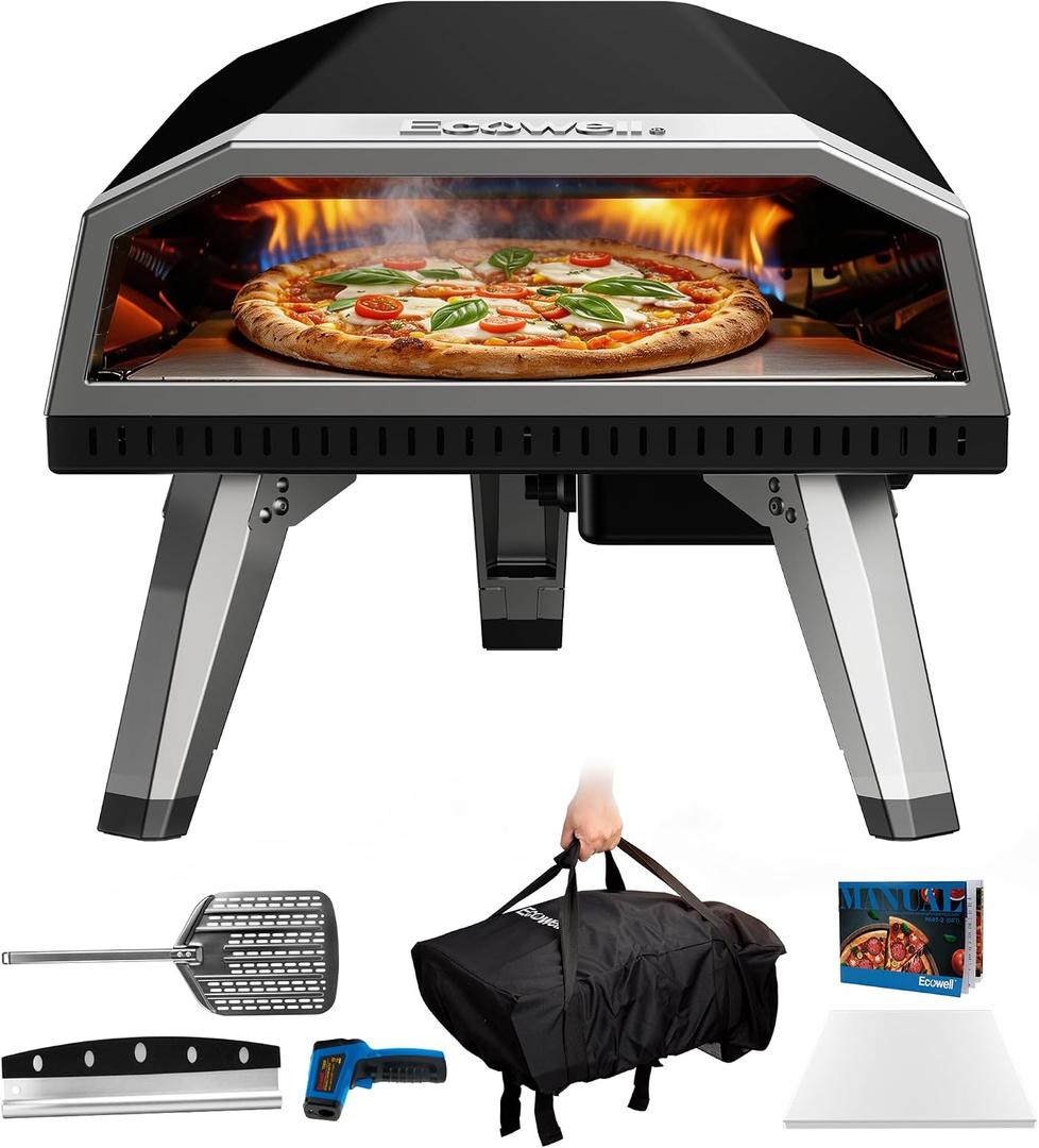 12 inch Gas Pizza Oven Outdoor Propane, Portable Pizza Oven with Stone, Stainless Steel Pizza Oven Indoor & Outdoor for Camping Backyard Party, Ignition Built-in, 12 min Fast Heating