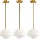 Modern Pendant Light Fixtures: 10 Inch Resin Shade Mid Century Chandelier with Milk Glass Globe - Adjustable Gold Pendant Lighting for Kitchen Island 3 Packs