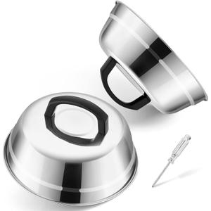 9 Inch Basting Cover Set of 2, Joyfair Cheese Melting Dome for Griddle Stainless Steel Melt Lids with Heat-Proof Handle for Outdoor Camping Grilling/Flat Top Teppanyaki, Heavy Duty & Dishwasher Safe