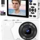 4K Digital Camera for Photography- 64MP Autofocus Vlogging Camera with Dual Lens, 18X Digital Zoom- Small Point and Shoot Camera with Card and 2000mAh for YouTube, Travel, Beginners (White)