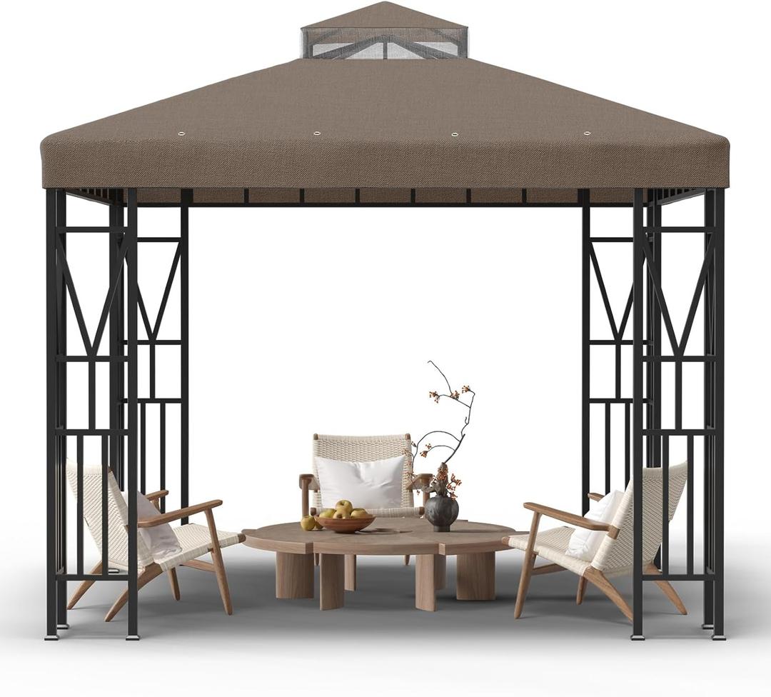 10x10 Gazebo Canopy Top Replacement, Double Tiered Canopy Covers with Durable Polyester Fabric for Yard, Patio, Garden (Brown)