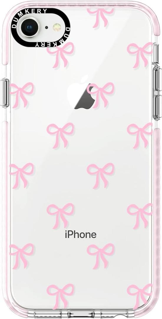Cute Phone Case Compatible with iPhone SE 2020/ SE 2022 Case, Bow Girly Aesthetic Pattern, iPhone 7/8 Case, Soft TPU Shockproof Bumper Cover for Girls Women Pink