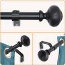 Curtain Rod 72"-144" for windows 1 Pack with Round Finials, 1" Diameter Rod Decorative Round Finials Adjustable Telescoping Black Drapery of Window Treatment