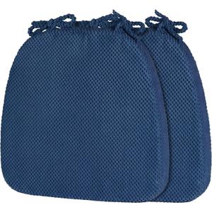 2 Pack Navy Blue Chair Cushions with Ties Removable Covers, D-Shape Dining Kitchen Chair Seat Pads Non Slip 17"x16"