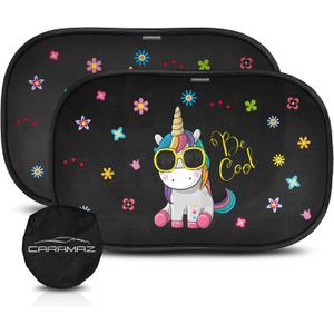 CARAMAZ Car Window Shade for Baby with Certified UV-Protection 2 Pack - 20"x12" (Unicorn)