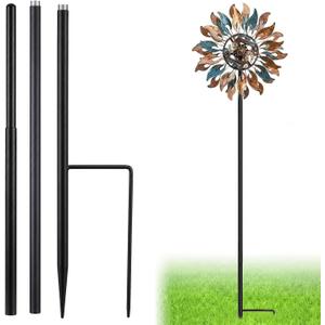 LEIFIDE Matte Black 72" h Replacement Pole for Large Wind Spinner, Windmill Replacement Parts, Three-Part Composition, 22mm Thicker Tube, Easy Assembly for Large Metal Wind Spinner (2 Prongs Base)