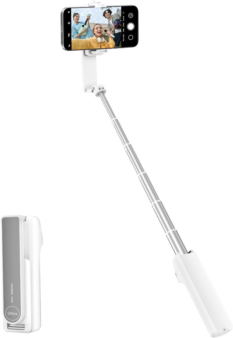 Selfie Stick with Wireless Remote Portable Selfie Stick for iPhone & Android, Lightweight Foldable Travel Phone Holder for Cell Phone, for Photograph, Video Recording, Streaming, White
