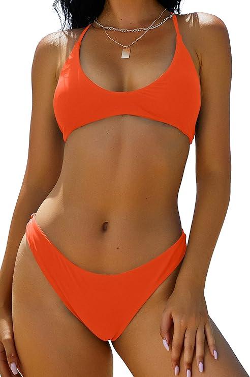 ZAFUL Women's Tie Back Padded High Cut Bralette Bikini Set Two Piece Swimsuit, Size: L