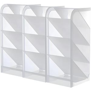 3 Pcs Desktop Organizer with 3 Tilted Sections, Transparent Acrylic Makeup Brush Rack Pen Stand, Divided Holder for Art Supplies & Cosmetics