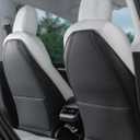 Leather Seat Back Protector Designed for Tesla Model Y Model 3 Model S/X Accessories(Includes 2025 New Model Y & 2024-2025 Model 3 Highland), Wear-Resistant Kick Mats with Organizer Pocket, Set of 2 (Black)