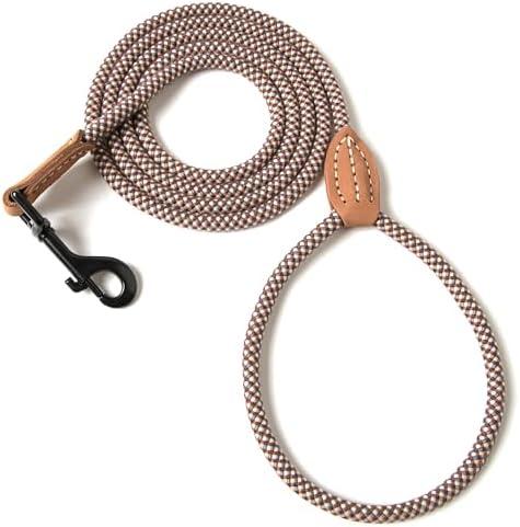 Mile High Life Small Dog Leash, Thin Rope Leash with Genuine Leather Connection and Heavy Duty Metal Clasp, Great for Small Medium Dogs(Brown,48 Inch-1/3)