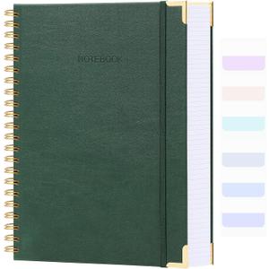 Graph Paper Notebook, 8.5" x 11" Spiral Notebook, 300 Page Hardcover Graphing Notebook for School, Leather Notebooks for Work, Engineering, Thick Large A4 Grid Notebook, 5 Squares, 24Pcs Tabs, Green