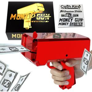 RUVINCE Money Gun Shooter Money Gun for Movies That Look Real, Prop Gun Make it Rain, Handheld Cash Gun for Game Movies Party (Red)