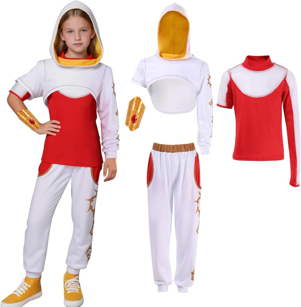 4PCS Girls Nova Zombies 4 Costume, Cheerleader Dance Dress with Mesh Top Skirt Bracelet Halloween Cosplay Outfit For Kids (XXLarge-160, Pant)