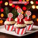Vesici 200 Pcs Christmas Cupcake Liners and 200 Pcs Cupcake Toppers Candy Pattern Baking Cups Cake Wrappers Greaseproof Muffin Liners for Christmas Holiday Birthday Theme Party Supplies