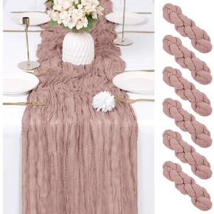 6 Pack Dusty Pink Cheesecloth Table Runner 17x108 Inch Semi Sheer Boho Gauze Cheese Cloth Fabric Table Runners Table Decor for Wedding Party Baby Shower Birthday Home Decor Garden Farmhouse
