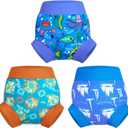 MOEMOE Baby Reusable Swim Diaper 3Pcs Waterproof Swim Pants Baby Swim Diaper for Boys and Girls Swimming Lesson, (4T, Blue)