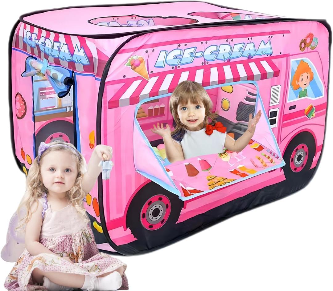 Pop Up Tent for Kids.Ice Cream Truck Play Tent.Large, Easy to Organize Icecream Shop for Kids.Ice Cream Cart for Kids.Birthday Gift for Girls & Boys.Can Be Played with By 2-3 Kids