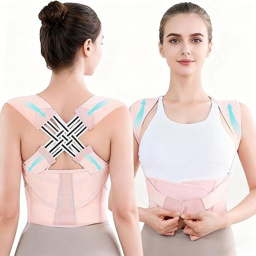 Jnxuoq Back Brace Posture Corrector for Women and Men Full Support for Posture Correction & Scoliosis Hunchback Corrector de Postura para Hombre y Mujer Upper Thoracic Back Straightener Pink, Large