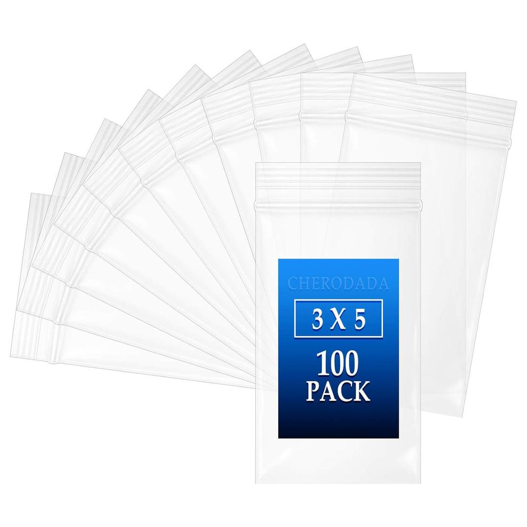 Small Plastic Zip Bags, 3x5 inch (100 pcs) 2 Mil, Clear Resealable Poly Bag for Jewelry, Gift, Candy, Pill, Snack, Storage, coin, Business Baggies