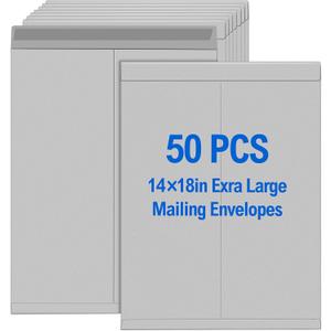 50 Pcs 14'' x 18'' Extra Large Mailing Envelopes 32lb with Gummed Flaps, Catalog Jumbo Craft Envelopes for Mailing, Storage and Organizing Documents Office Supplies(Gray)