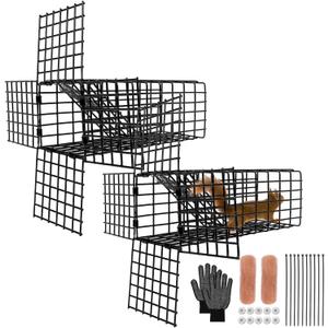 Lettry 2 Packs One Way Squirrel Door, 3"x3"x9" Black Wildlife Exclusion Device, Humane One Way Exit for Attic, Soffit, Chimneys & Vents, Stainless Steel Easy Install with Hardware