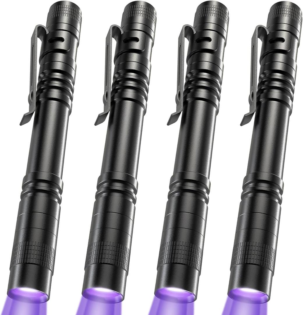 COSOOS UV Black Light Flashlights, 4 Pack 395nm Mini Pen Lights with Clip, Waterproof Ultraviolet Flashlights for AC Leak, Pet Urine, Scorpion, Hotel Inspection, Dry Stain and Bed Bug Detection