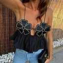 Women's Tank Tops 3D Flower Summer Sleeveless Sexy Backless Top Camisoles Y2k Going Out Party Shirt Streetwear (Black, L)