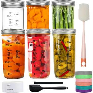 24 oz Wide Mouth Mason Canning Jars -6 Pack Clear Mason Glass Jars with Airtight Lids and Bands Overnight Oats Containers for Canning,Pickling, Yogurt, Preserving, Fermenting,DIY Projects