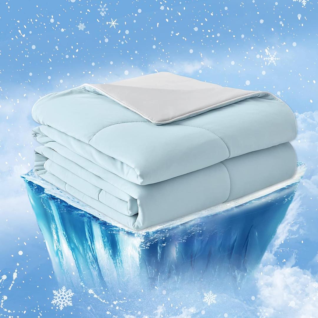 Cozy Bliss Cooling Comforter King Size, Cooling Blankets for Hot Sleepers and Night Sweats, Gray Blue Summer Comforter for King Size Bed, Breathable Soft Lightweight Silk Smooth