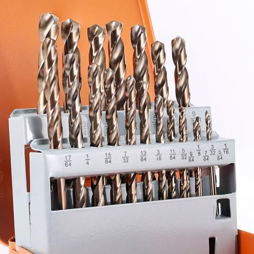 YOHANSEN 21Pcs Cobalt Drill Bit Set (1/16"-3/8"), M35 High Speed Steel, Twist Jobber Length for Hardened Metal, Stainless Steel, Cast Iron, Wood, and Plastics, with Metal Index Storage Box