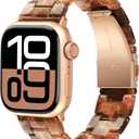 V-MORO Resin Bands Compatible with Apple Watch Series 8/9/10/11 Band 46/45/44/42mm Rose Gold Buckle Fashion Lightweight iPhone Watch Strap Wristband for iwatch Series 7/SE/6/5/4/3/2/1(Golden Brown)