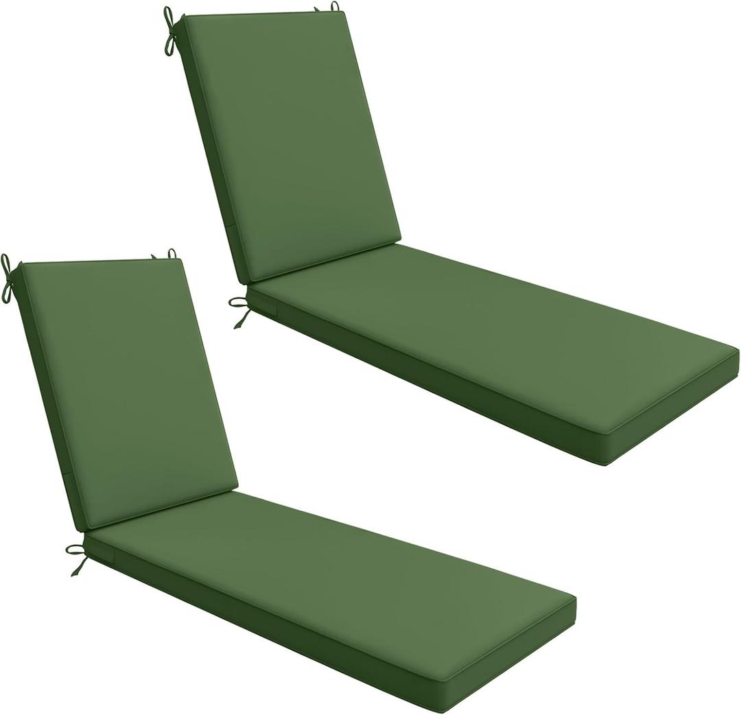 AAAAAcessories Outdoor Chaise Lounge Cushions, Waterproof, Fade-Resistant Patio Furniture Replacement Cushions, 80" x 26" x 3", Set of 2, Dark Moss Green