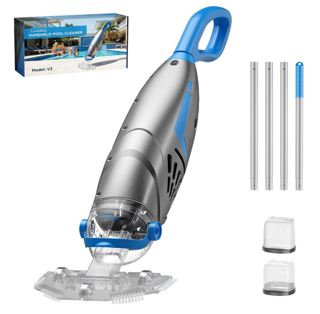 Cordless Pool Vacuum for Above Ground Pool, 2026 New 26.5 GPM High-Powerful Pebbles Suction IPX8, V3 Handheld Rechargeable Inground Pool Vacuum Cleaner Vacuum Head & 2 Filter Bags, 1H Runtime