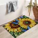 Sunflower and Blue Butterfly Indoor Door Mat for Entryway, 17x29.5 Inch, Floral Design Floor Doormat for Home Decor, Non-Slip Rug Mat for Living Room, Kitchen, Bedroom, Gifts for Garden Lovers