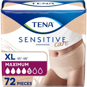 TENA Sensitive Care Adult Incontinence Underwear for Women, Maximum, Extra Large, Beige, Disposable, 72 Count (New Sizing)